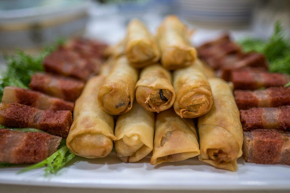 Frittierte vegetarische Frühlingsrollen, Kuching, Sarawak, Malaysia