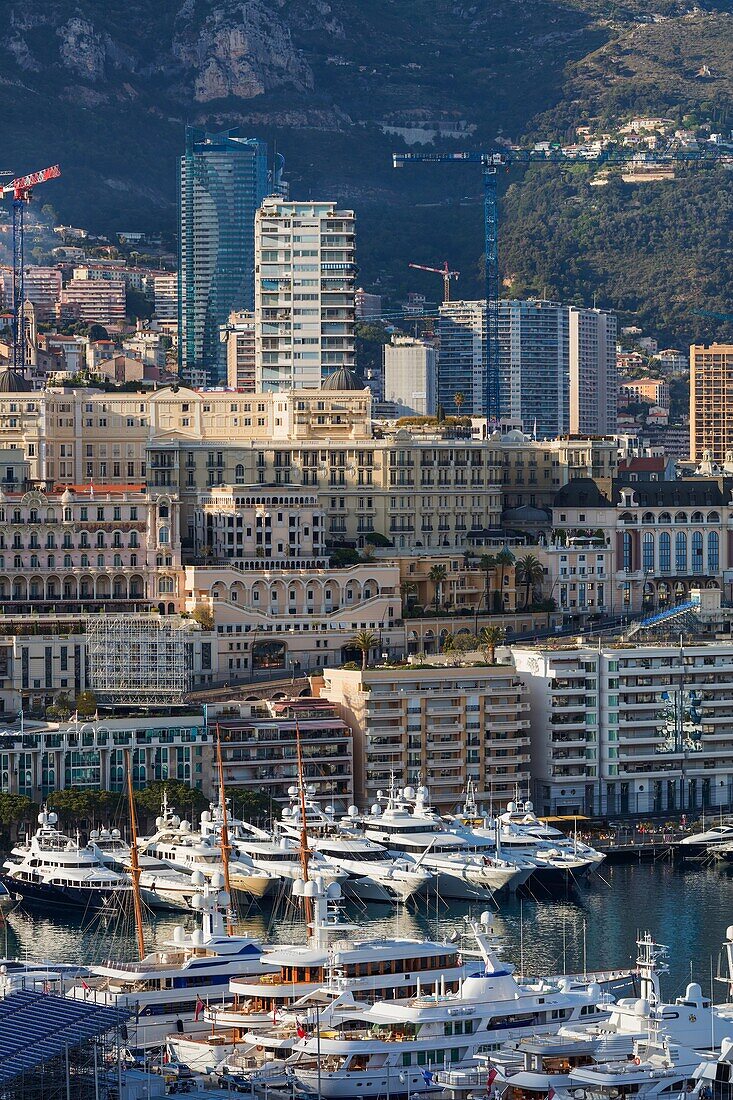 Panorama of La Condamine and Monte Carlo from the Prince's Palace of Monaco, Monaco-Ville, Monte Carlo, Monaco.
