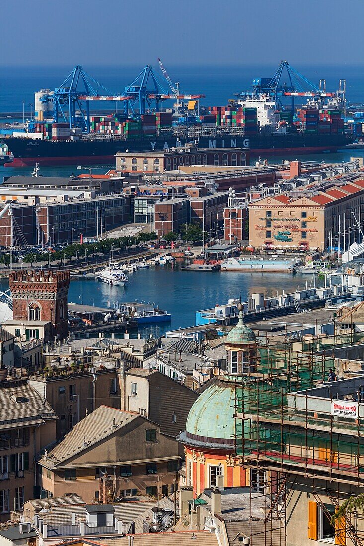 Cityscape from Spaniata Castelletto, Genoa, Liguria, Italy.