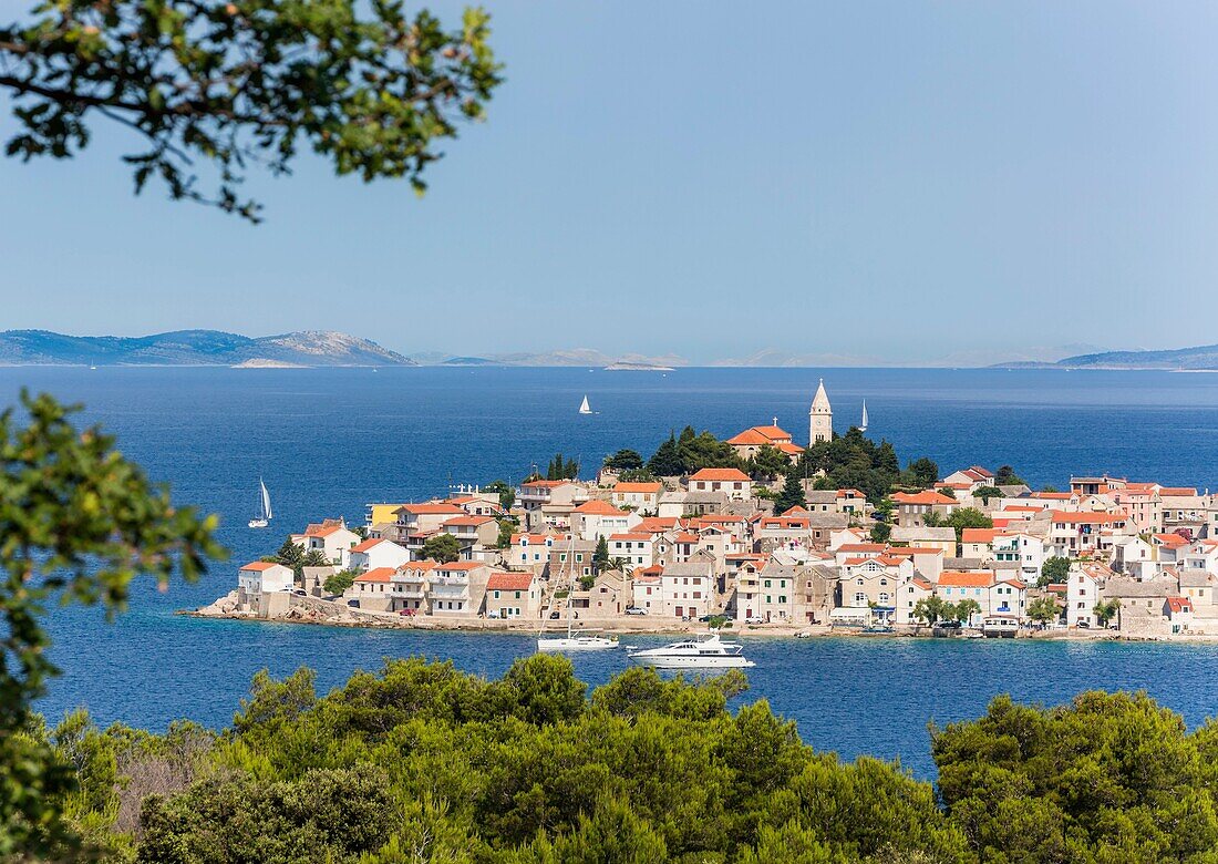 Primosten, Sibenik-Knin County, Croatia. Popular resort town on the Adriatic coastline.