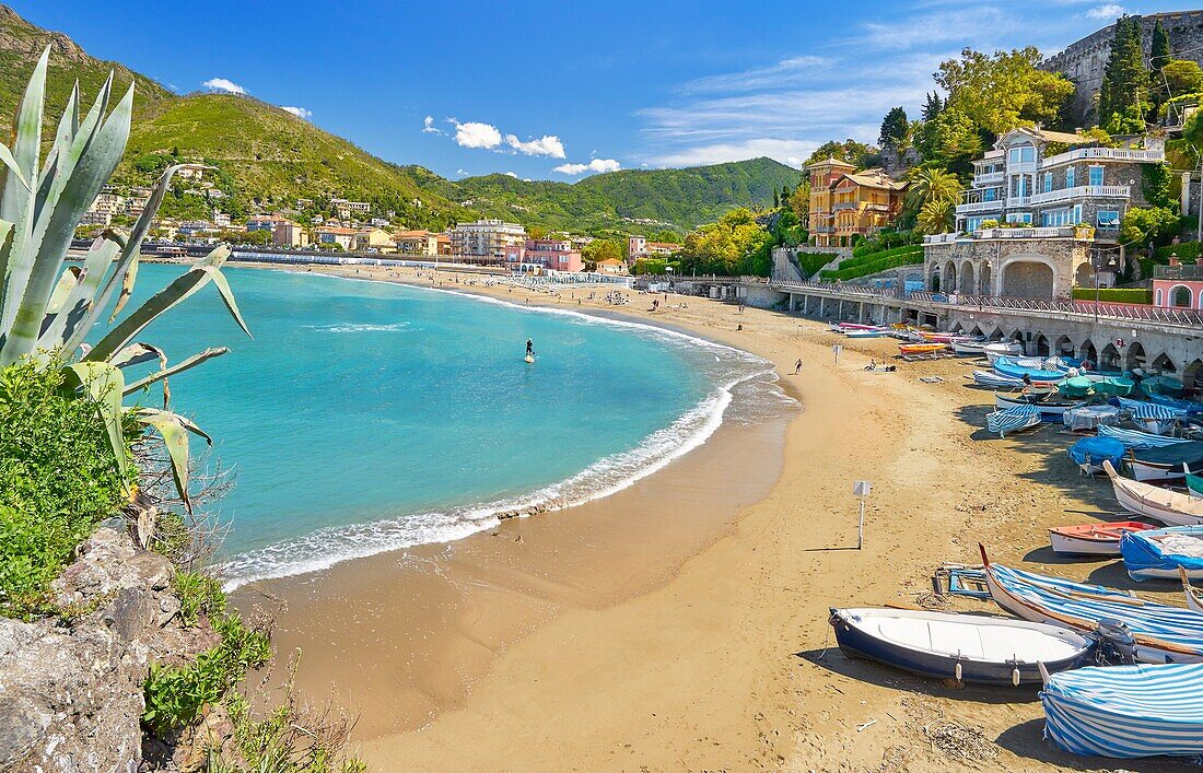 Levanto Beach, Riviera de Levanto, Cinque Terre, Liguria, Italy.