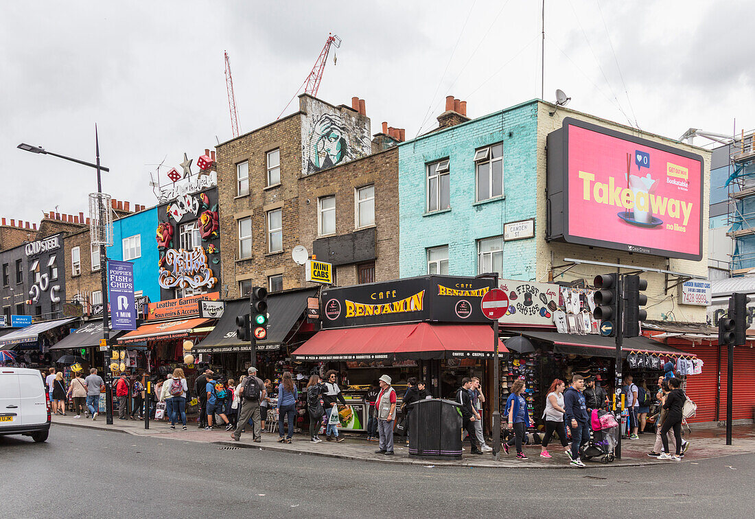 People flock to the shopping streets of Camden Market, North West London, London, England, United Kingdom, Europe