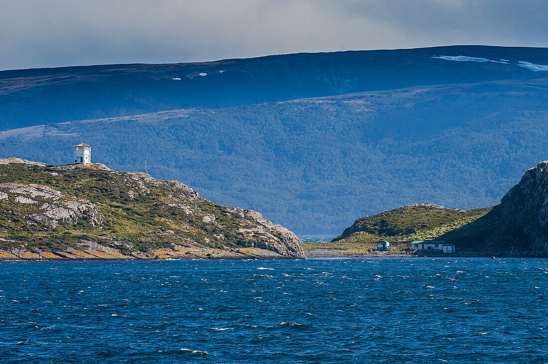 Lonely lighthouse in the Beagle Channel, Tierra del Fuego, Argentina, South America