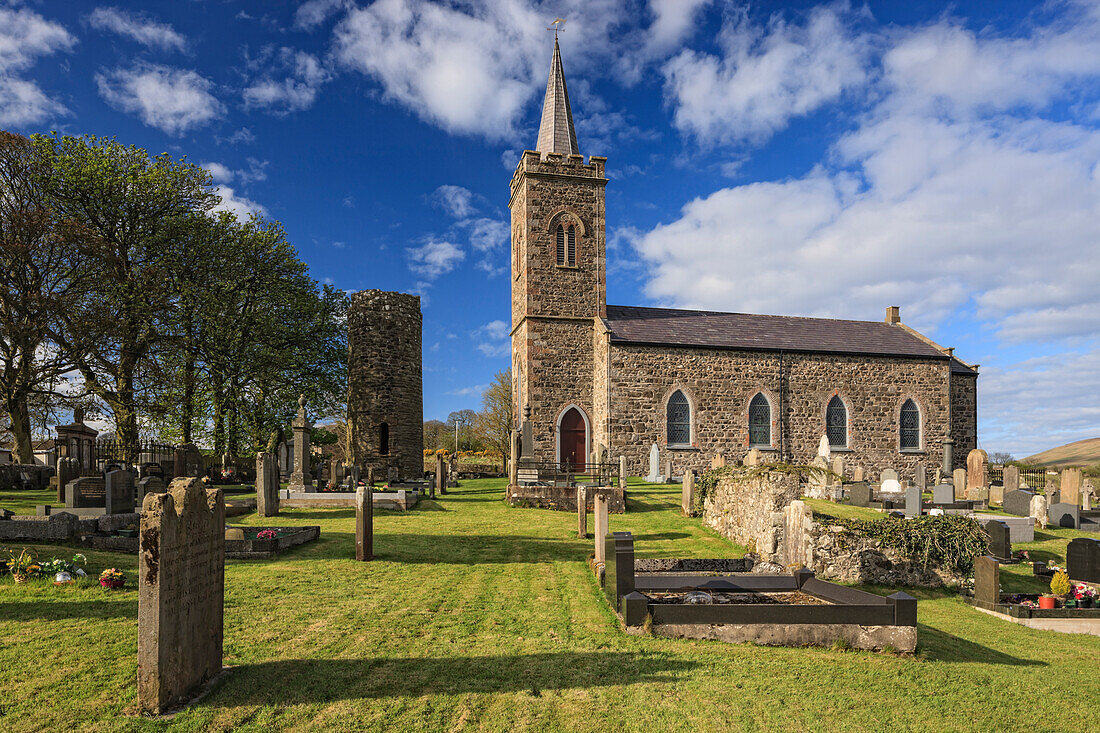 Church and Roundtower, Fermoy, County Antrim, Ulster, Northern Ireland, United Kingdom, Europe