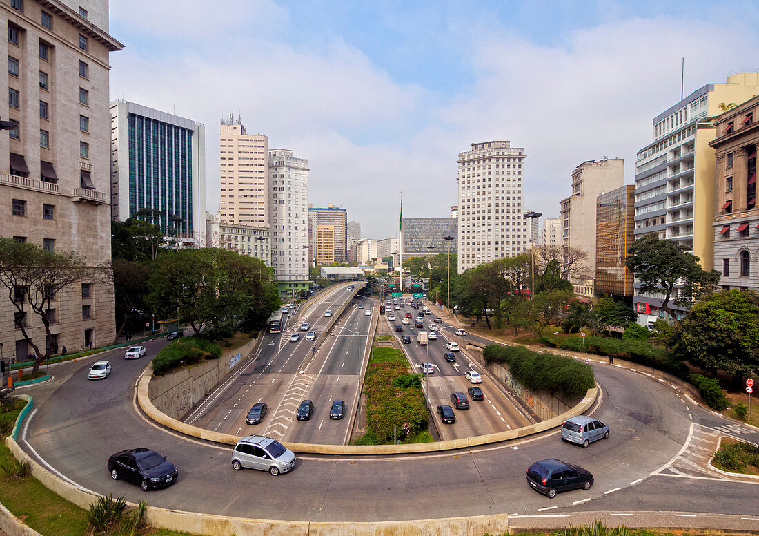 View of Avenida 23 de Maio from Viaduto do Cha, City of Sao Paulo, State of Sao Paulo, Brazil, South America