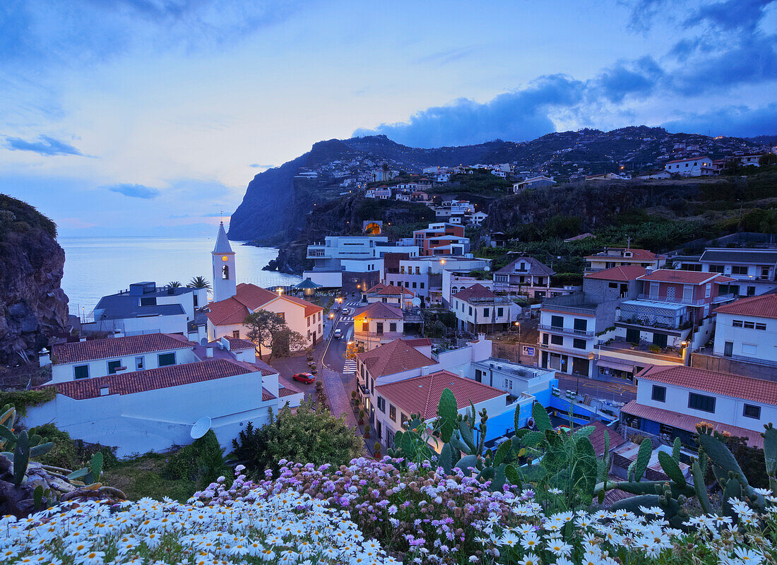 Twilight view of the Camara de Lobos, Madeira, Portugal, Atlantic, Europe