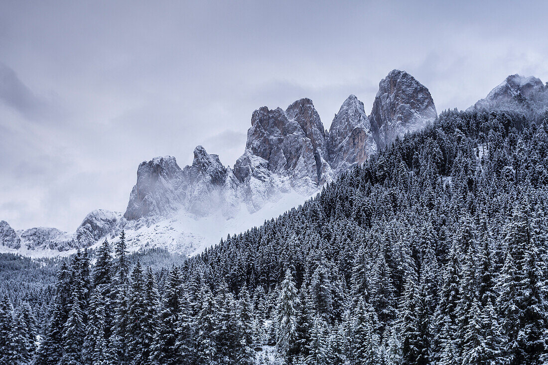 The Odle Mountains in the Val di Funes, Dolomites.