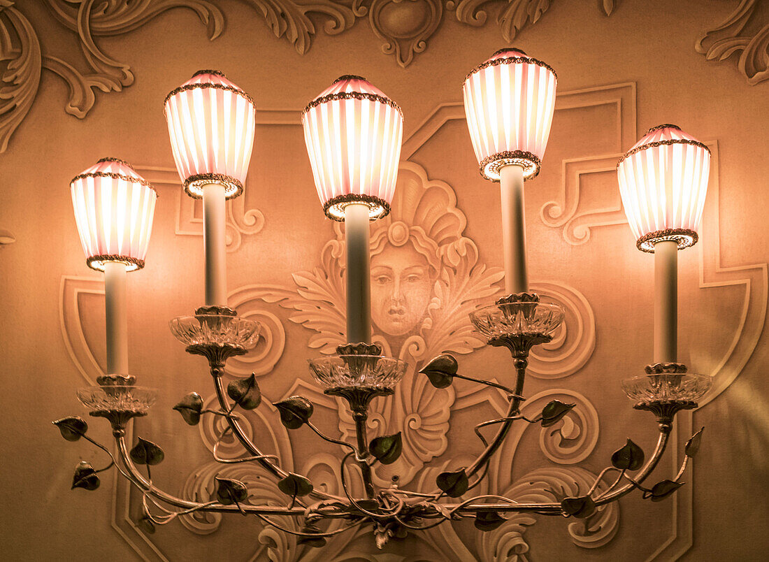 La Fenice opera theater, lamps,  Venedig, Venezia, Venice, Italia, Europe