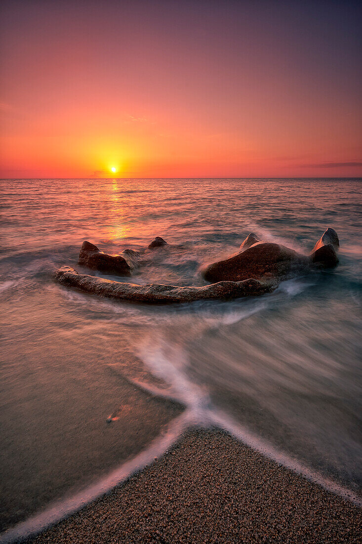 Tropea, Calabria, Italy, Orange sunset at Tropea's beach