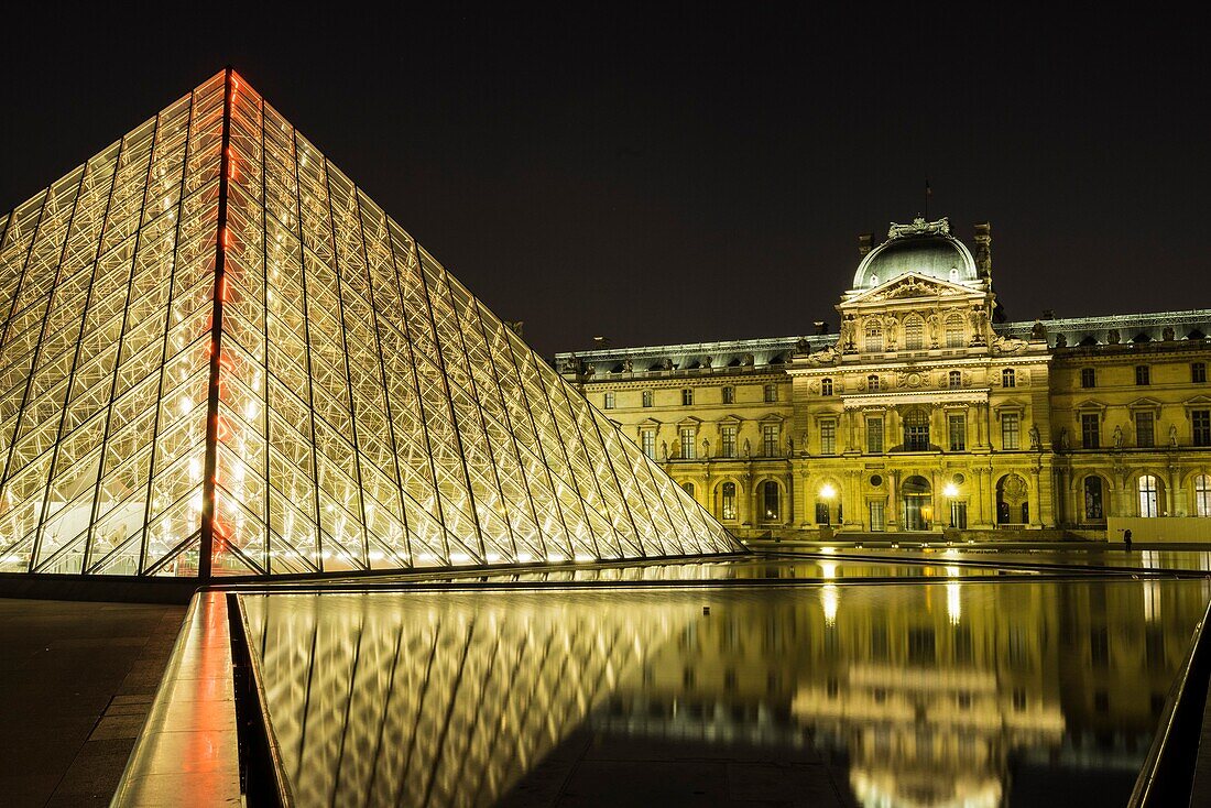 View of the Louvre Museum and the Pyramid, Paris, France