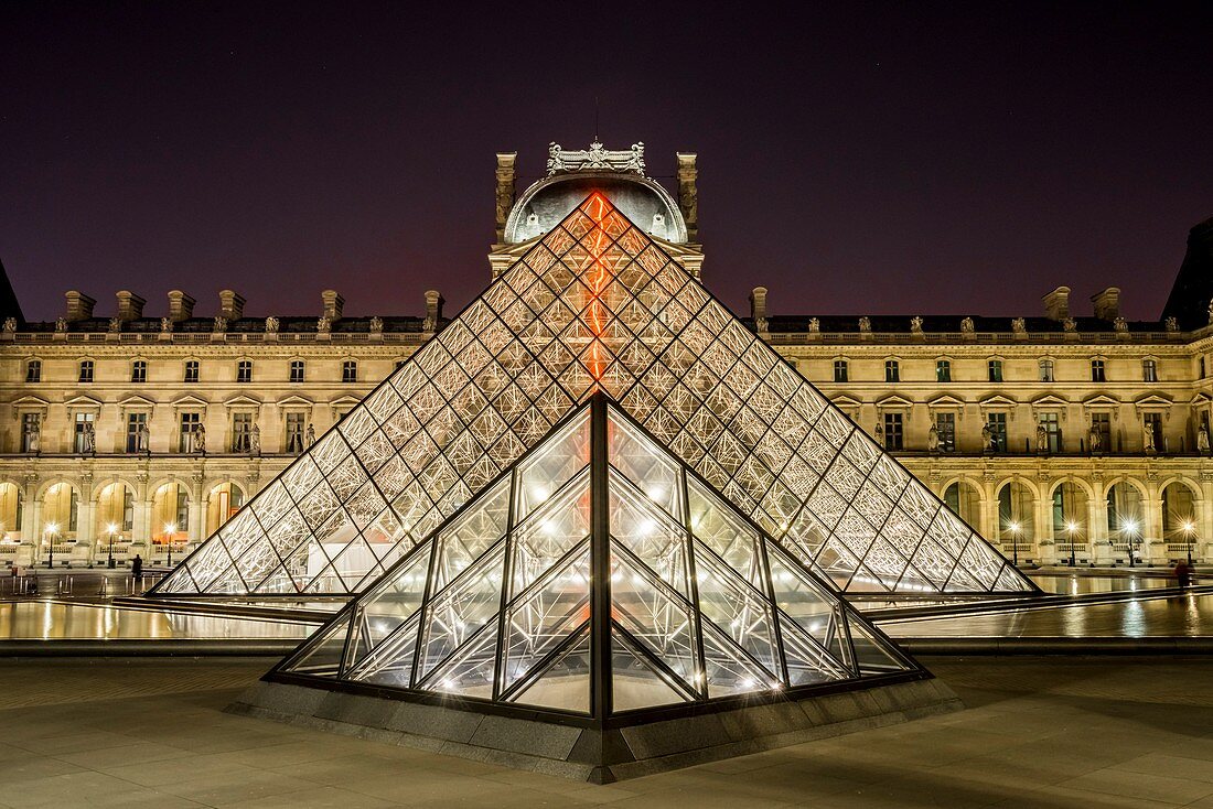 View of the Louvre Museum and the Pyramid, Paris, France