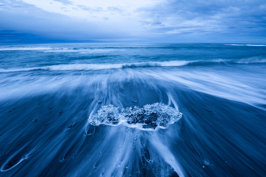 Jokulsarlon, southern Iceland, Iceberg on the black sand beach