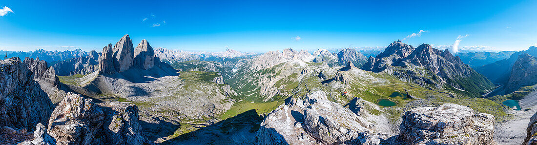 Sesto/Sexten, Dolomites, South Tyrol, province of Bolzano, Italy, Panoramic view from the summit of Monte Paterno/Paternkofel