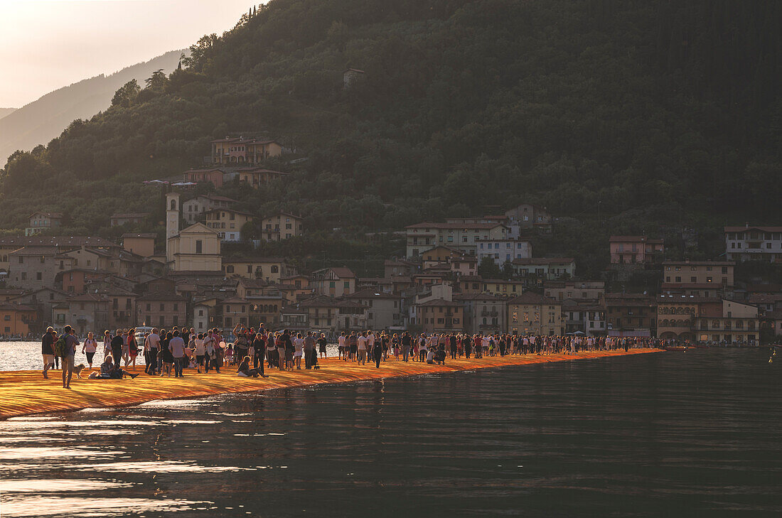 Europe, Italy, The floating Piers in Iseo lake, province of Brescia