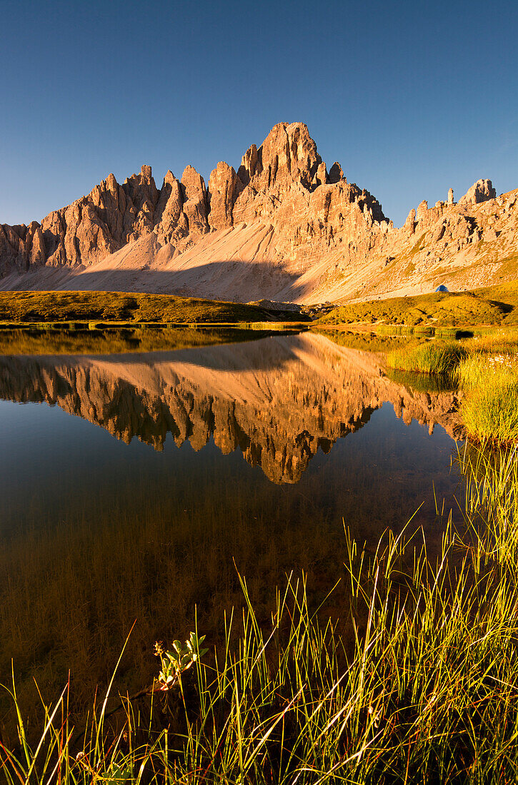 Mount paterno reflection at dawn, Bolzano Province, Trentino Alto Adige, Italy