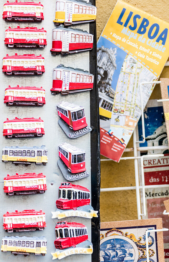 Colorful souvenirs and maps of Lisbon Portugal Europe