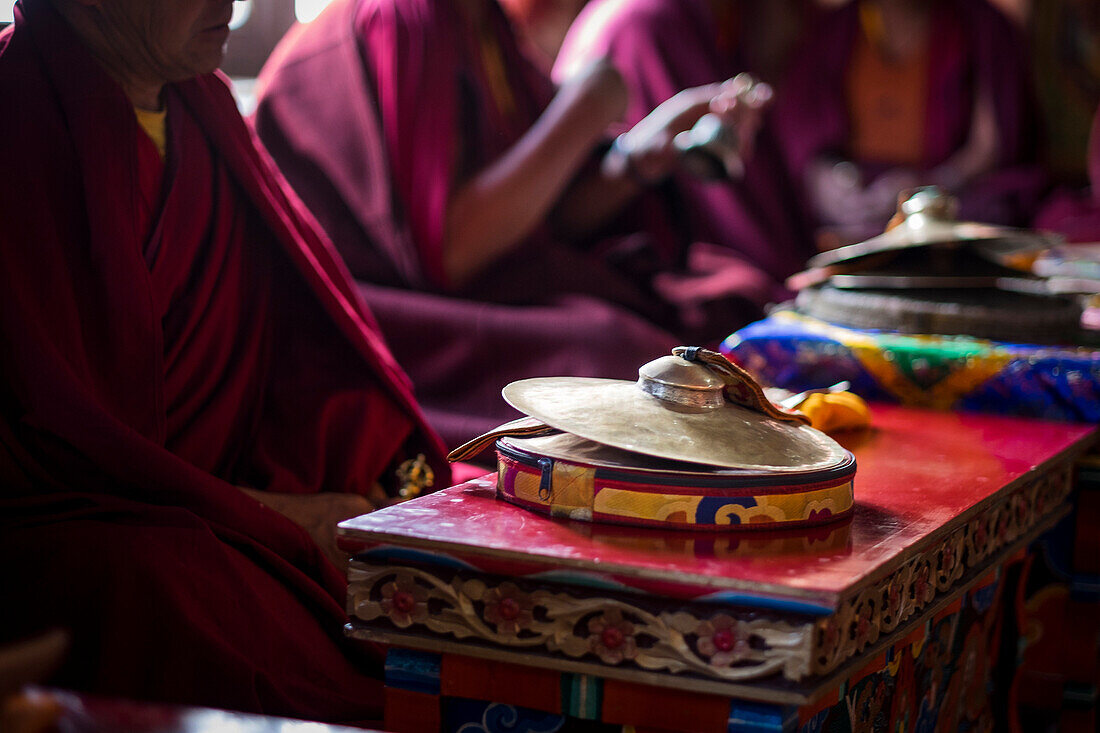 Diskit Monastery, Nubra Valley, Ladakh, North India, Asia, Tibetan Buddhist tingsha cymbals