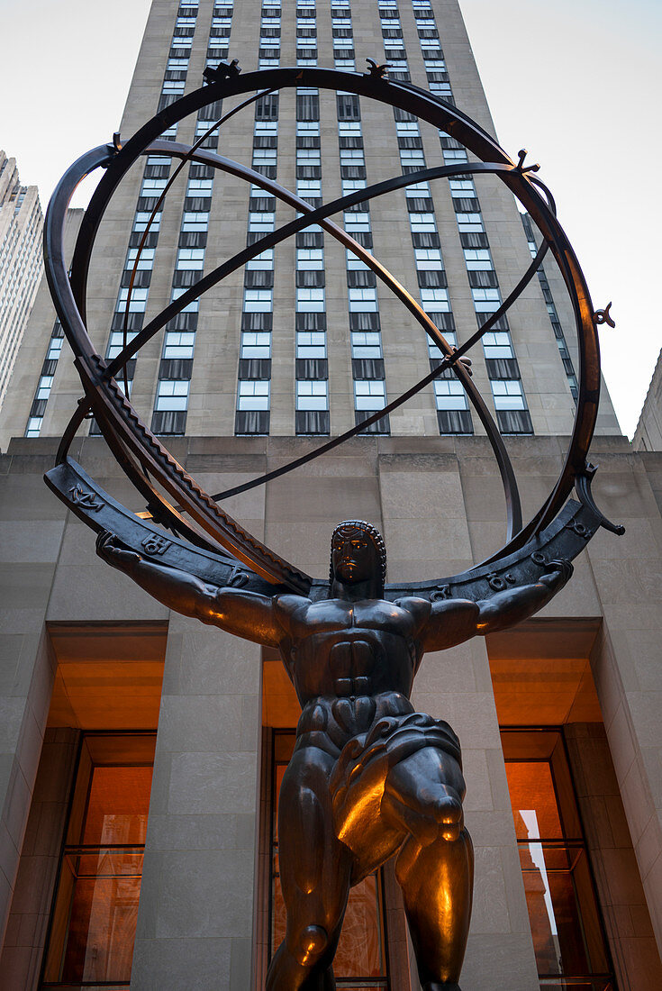 'Statue of Atlas along Fifth Avenue, Rockefeller Center; New York City, New York, United States of America'