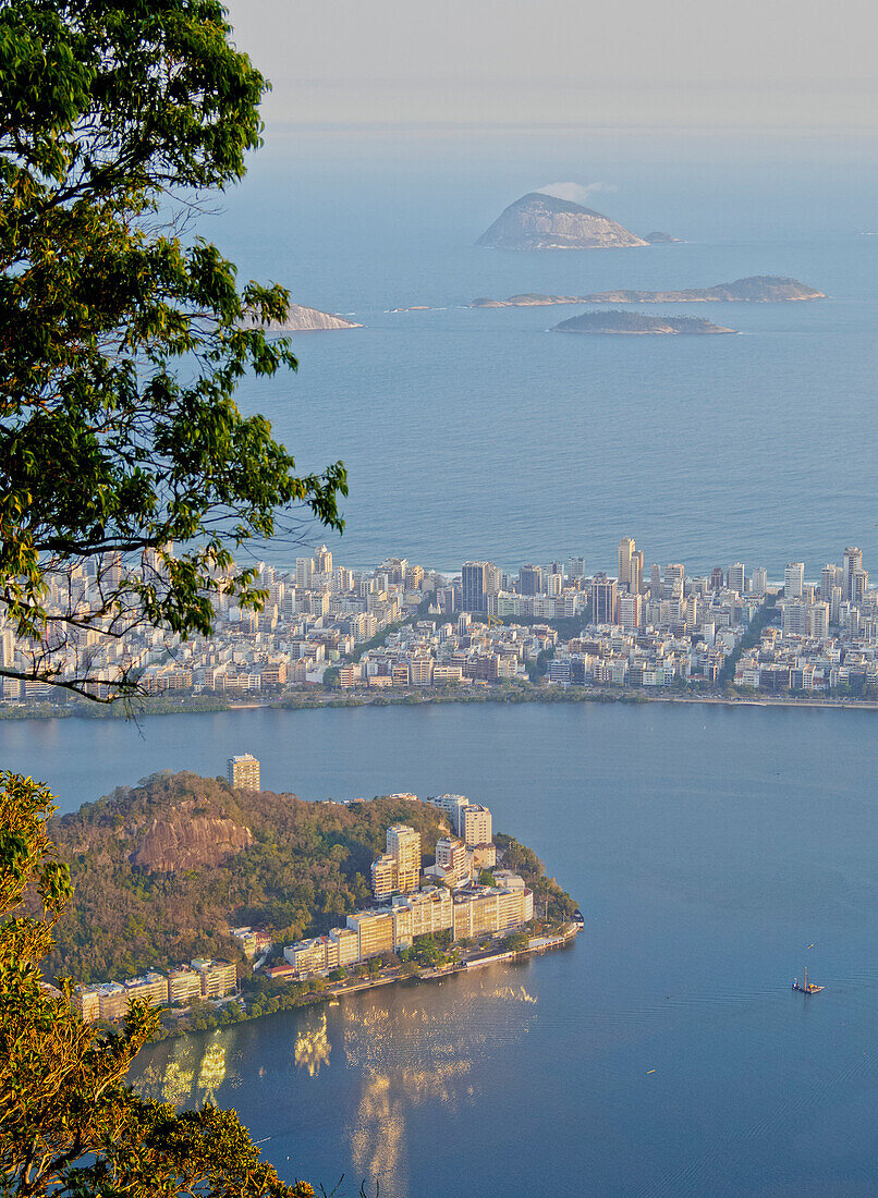 Elevated view of the Rodrigo de Freitas Lagoon, Corcovado, Rio de Janeiro, Brazil, South America