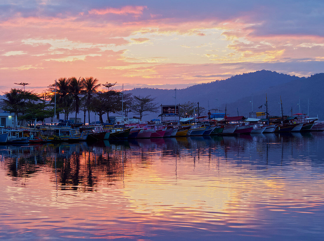 Sunrise over the port in Paraty, State of Rio de Janeiro, Brazil, South America