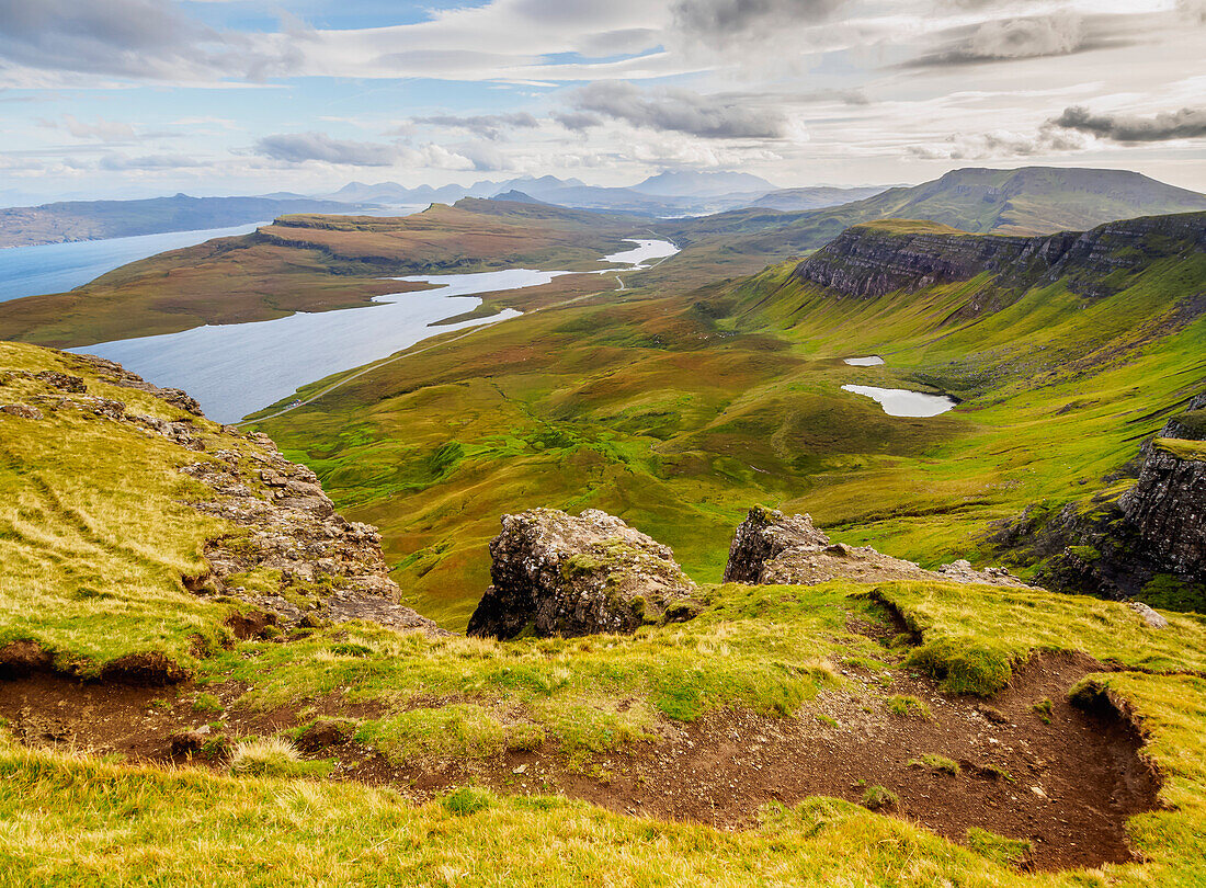 View from The Storr towards the Loch Leathan, Isle of Skye, Inner Hebrides, Scotland, United Kingdom, Europe