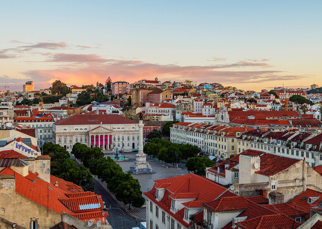 Elevated view of the Pedro IV Square, Lisbon, Portugal, Europe