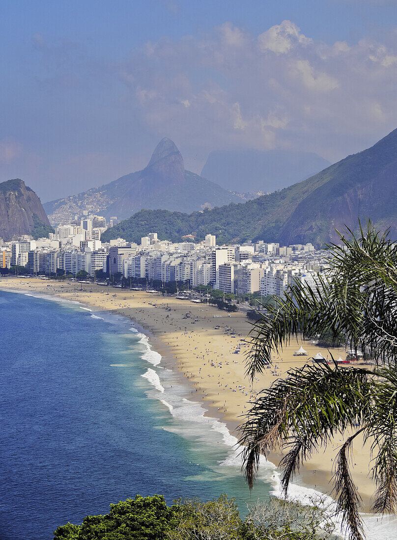 Copacabana Beach viewed from the Forte Duque de Caxias, Leme, Rio de Janeiro, Brazil, South America