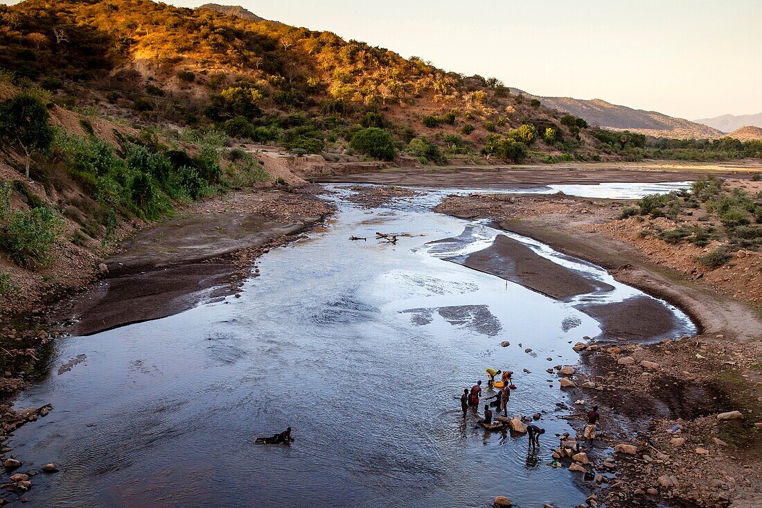 Local People Bathing In The Weito River, Omo Valley, Ethiopia.