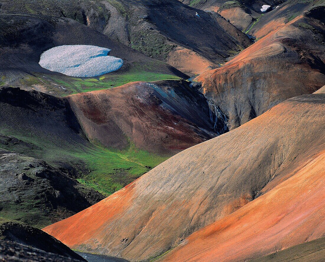Geothermal Hot Spring Area by Torfajokull Glacier, Central Highlands, Iceland.