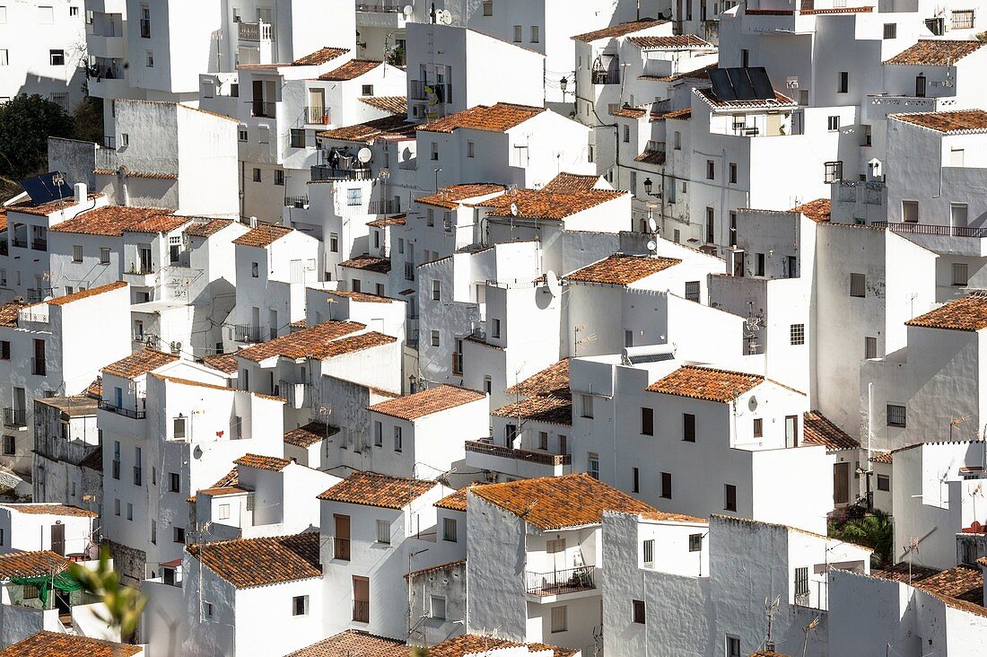 White houses of the village Casares, White Towns of Andalusia, Sierra Bermeja, Málaga province, Spain.