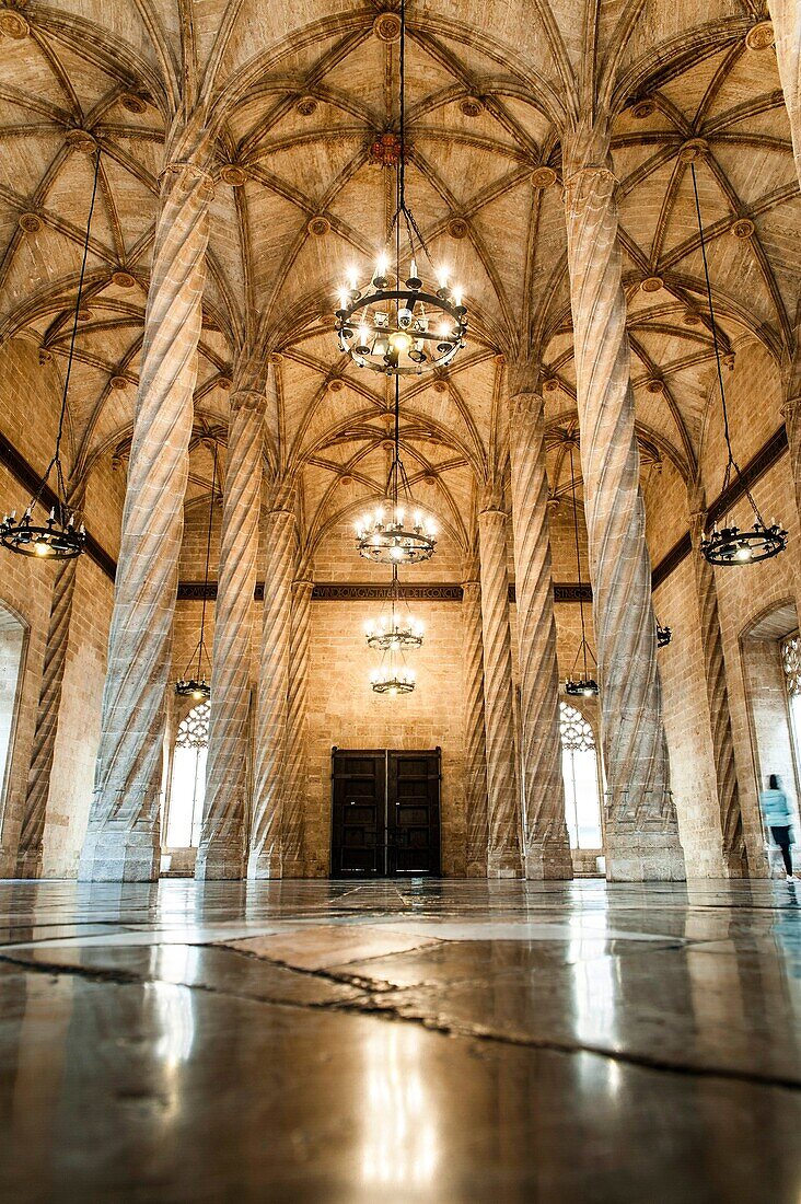 Columnary hall. Building of the Lonja de la Seda (Silk Exchange). Valencia Spain