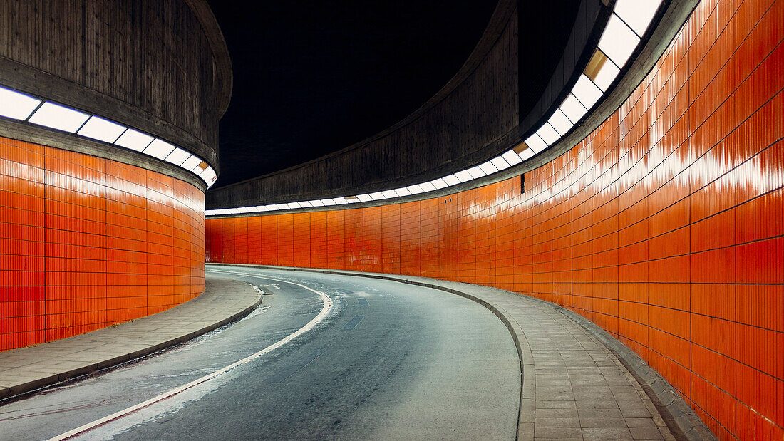 Interior of illuminated tunnel