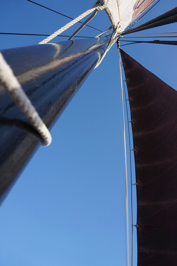 Low angle view of mast against clear of a traditional German fishing boat