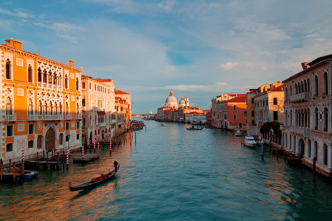 Europe, Italy, Veneto, Venice Gondola in the Grand Canal at sunset