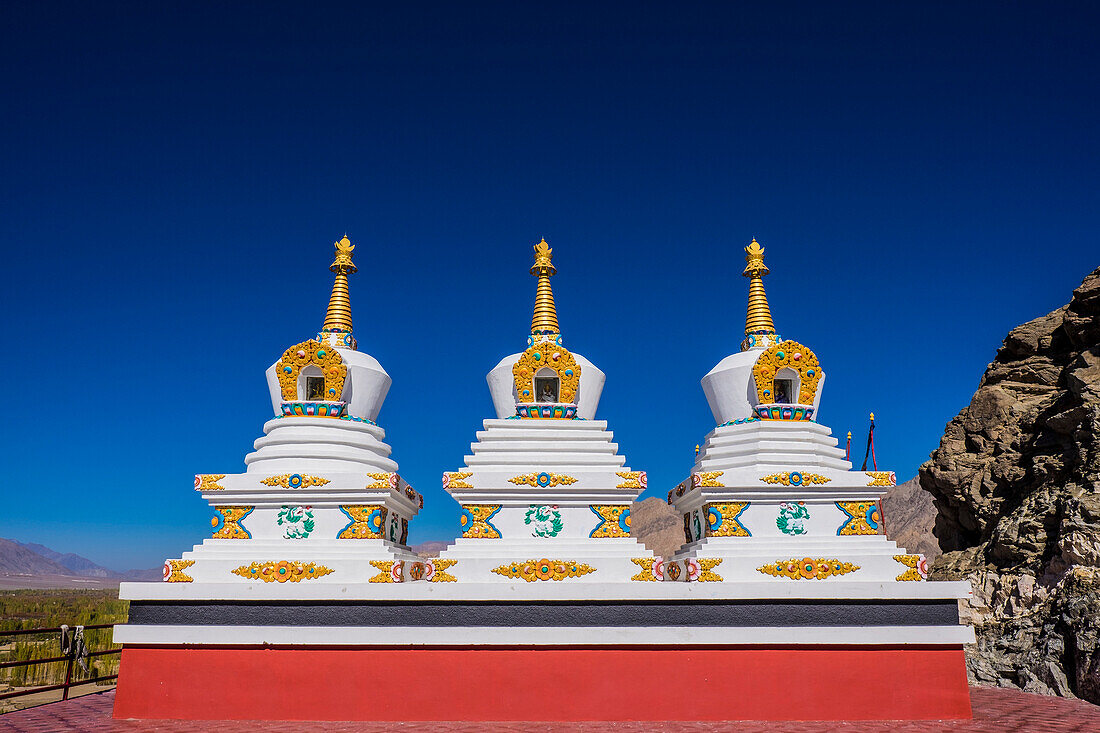Thiksey Monastery, Indus Valley, Ladakh, India, Asia, Tibetan white stupa