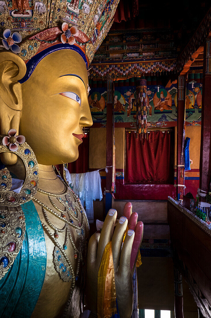 Thiksey Monastery, Indus Valley, Ladakh, India, Asia, Sculpture of Maitreya buddha