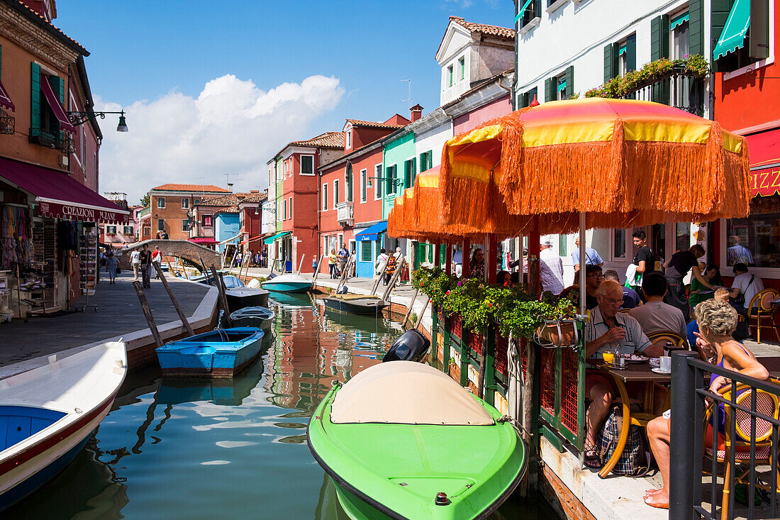 Burano, Venice, Veneto, North East Italy, Europe, Restaurants along the canal