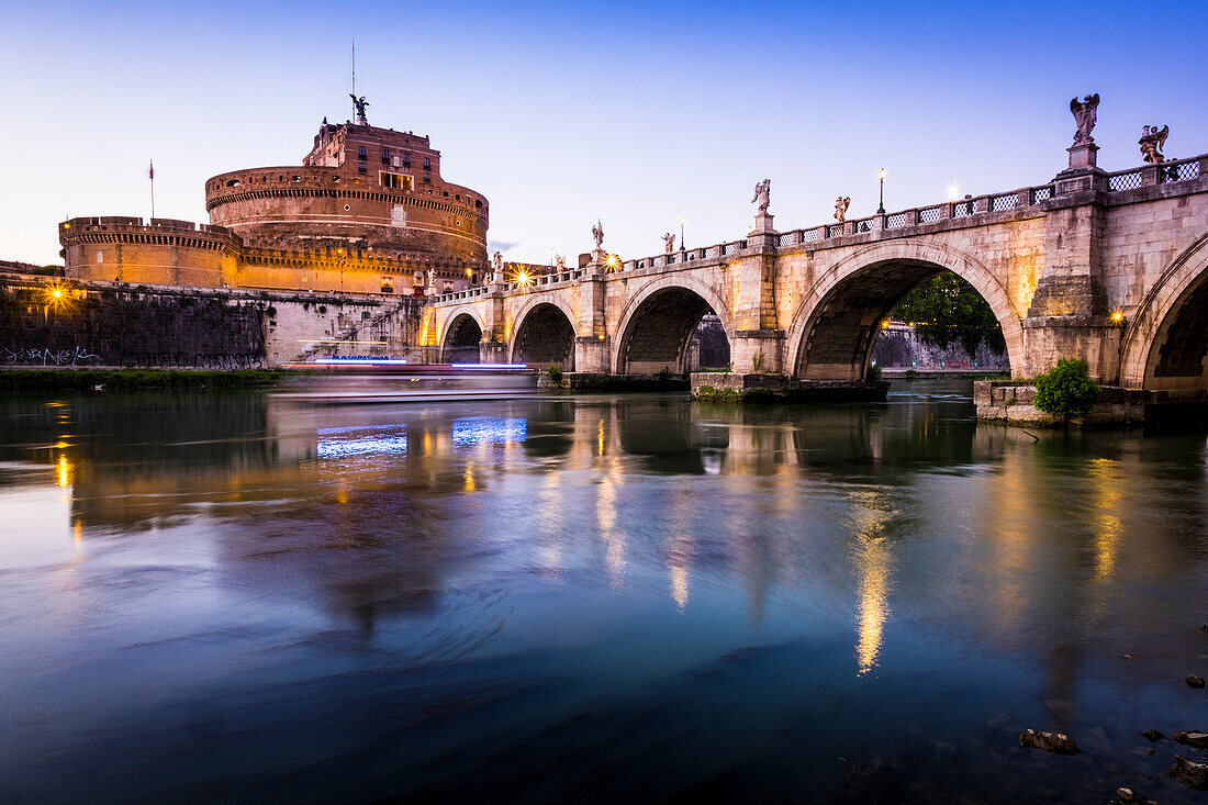 Rome, Lazio, Italy, Europe, View of the Ponte Sant'Angelo and Castel Sant'Angelo