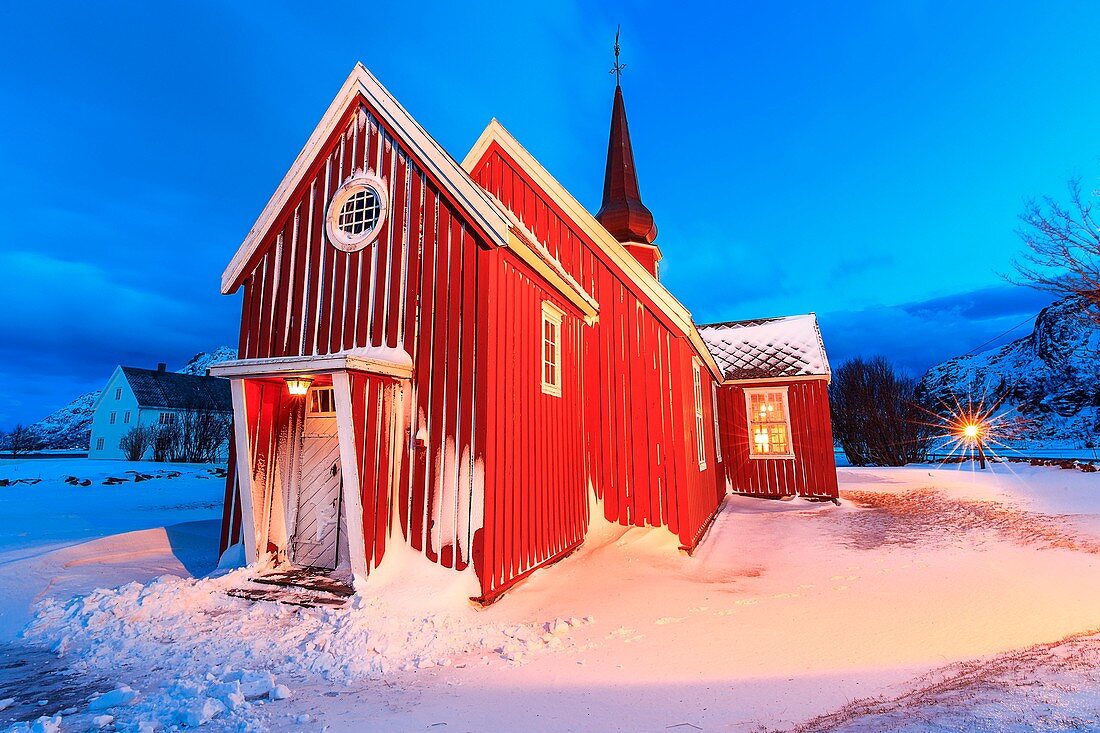 A view of Flakstad church, lofoten, norway