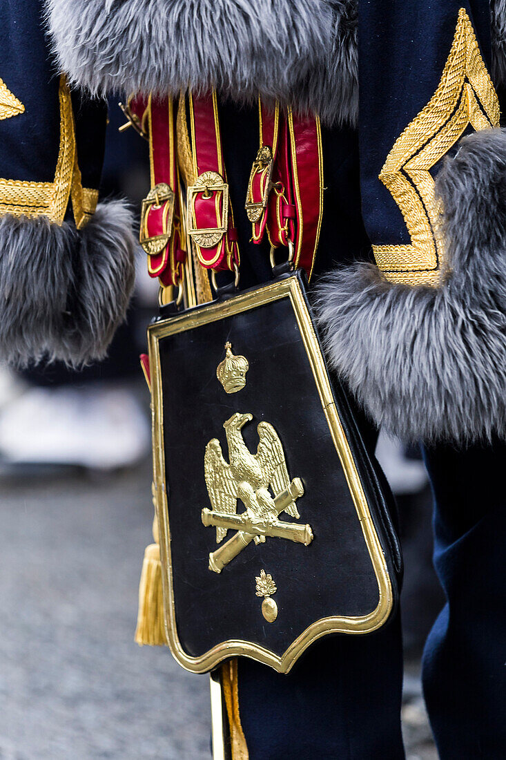 France, North-Central France, Nogent-sur-Seine, bicentenary of the French Campaign, bag of a Grognard soldier