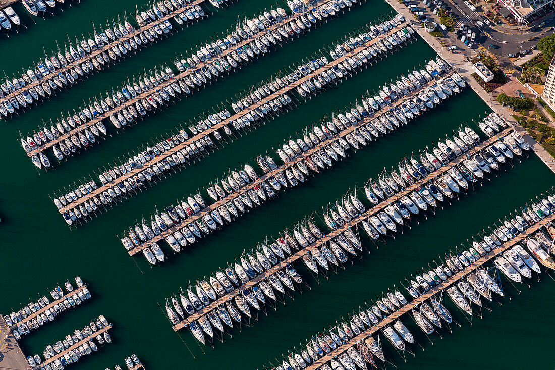 France, Languedoc-Roussillon, seaside resort of Herault, aerial view of La Grande-Motte