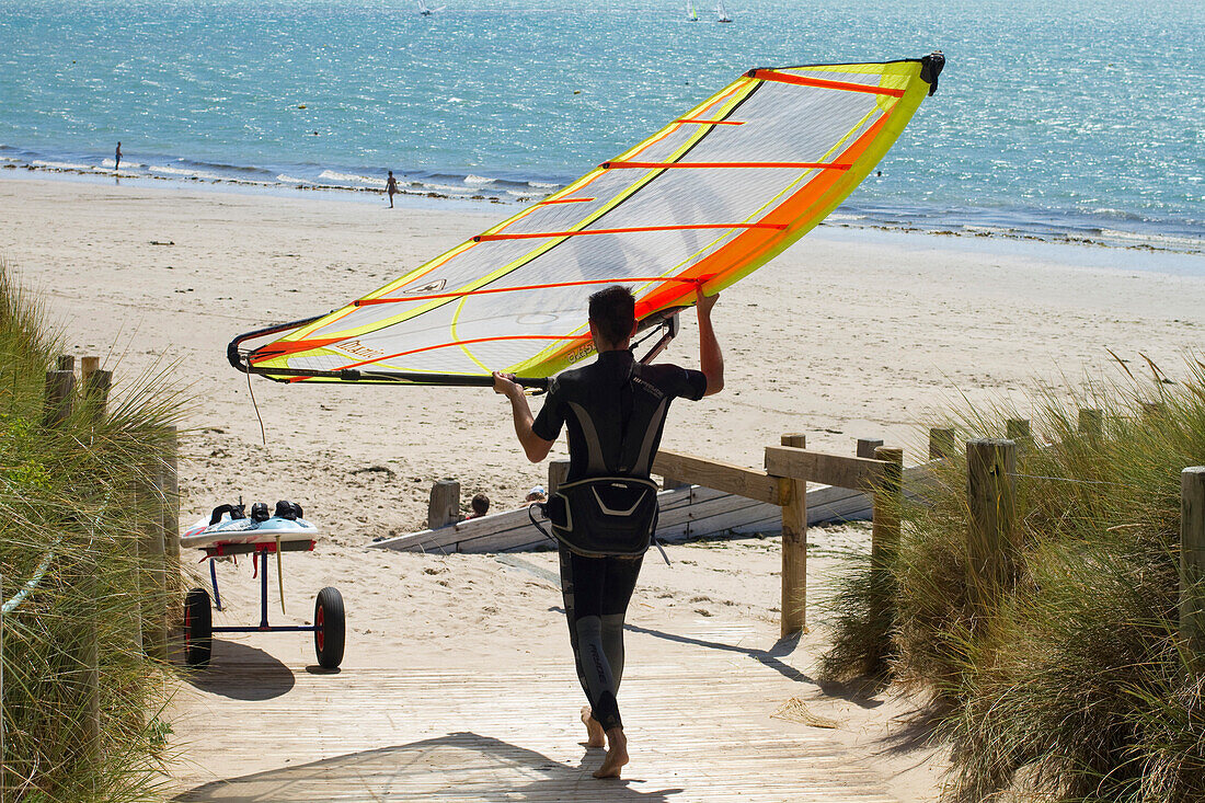 France, Vendee (85),  Noirmoutier island, Northwestern coast, La Cabane beach, a windsurfer.