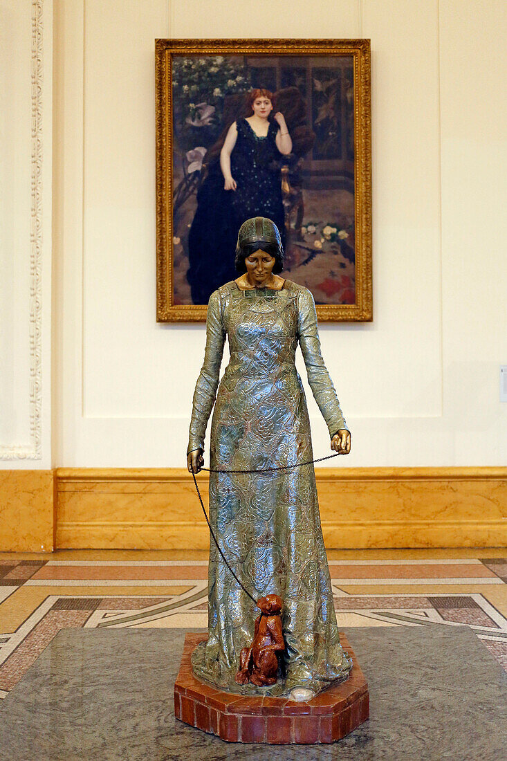 France, Paris, 8th district, Petit Palais. Sculpture Woman with a monkey by Camille Alaphilippe (sandstone and bronze, 1908).