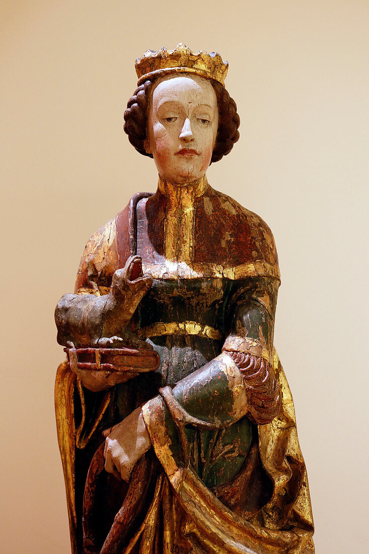 France, Paris, 8th district, Petit Palais. polychrome wooden sculpture of Saint Margaret (around 1520)