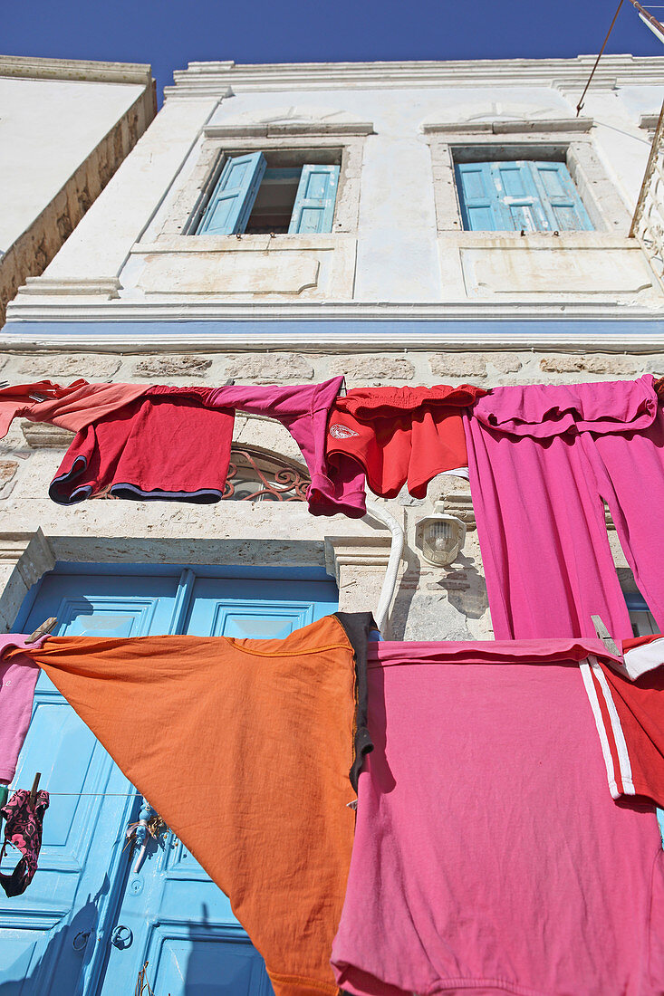 Drying clothes in the sun, Kalymnos Town, Kalymnos Town, Kalymnos, Dodecanese, Greece