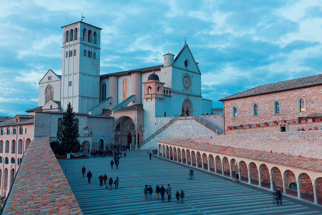 Europe, Italy, Perugia distict, Assisi, The Basilica of St, Francis at dusk