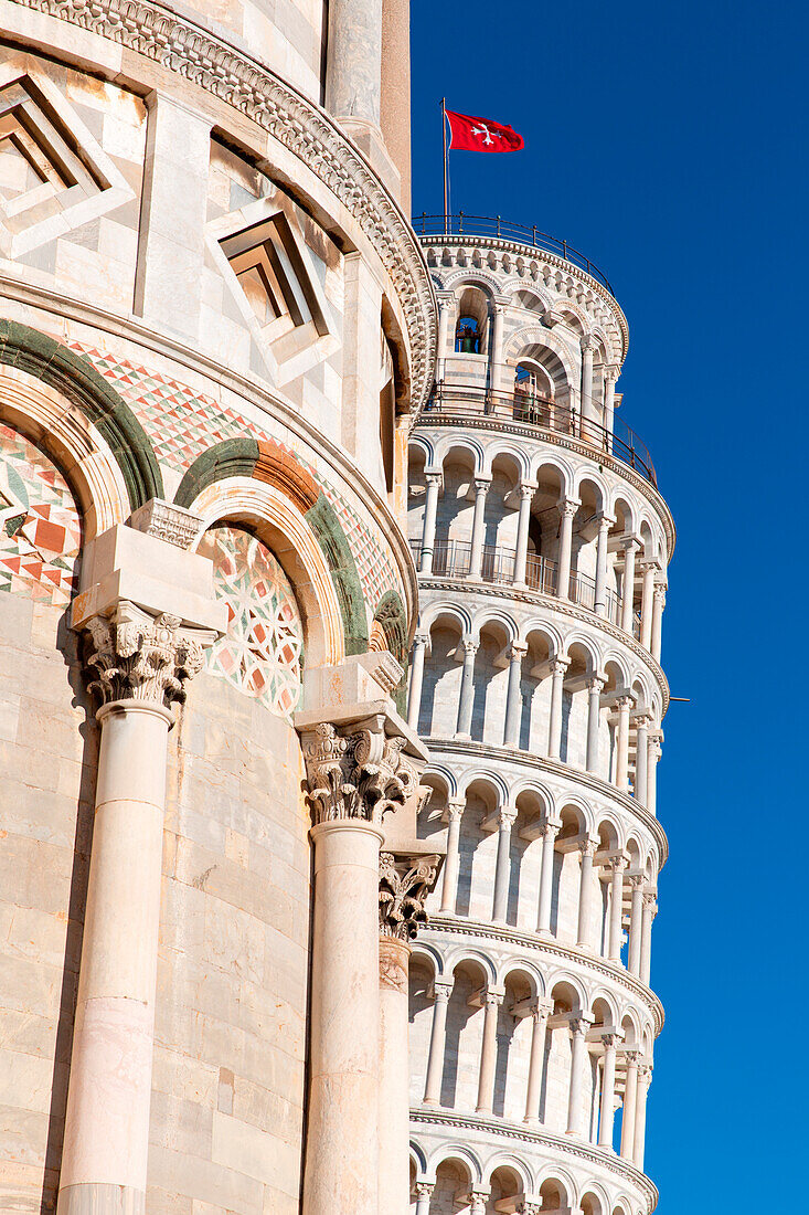 Europe, Italy, Tuscany, Pisa, Detail of the tower and the cathedral