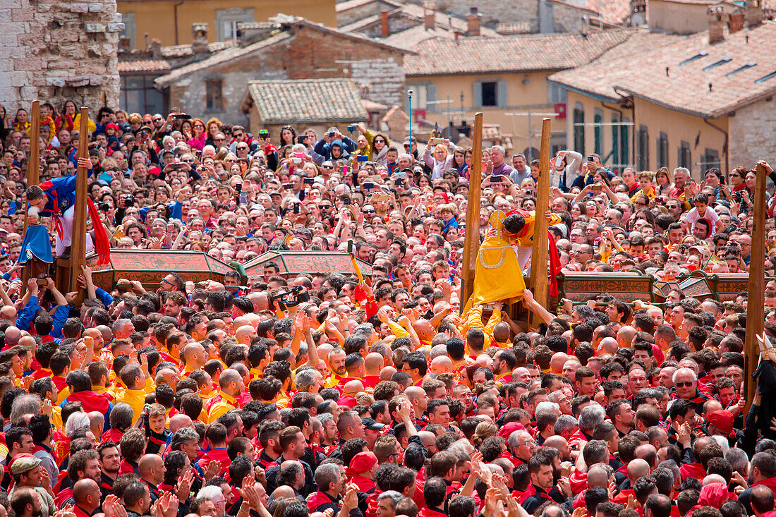 Europe, Italy, Umbria, Perugia district, Gubbio, The crowd and the Race of the Candles