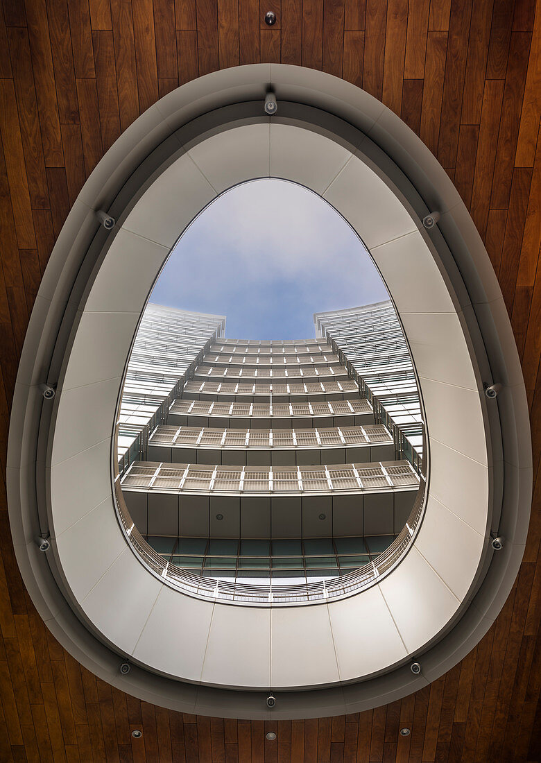 Gae Aulenti Sqaure, Milan, Lombardy, Italy, From below Gae Aulenti square