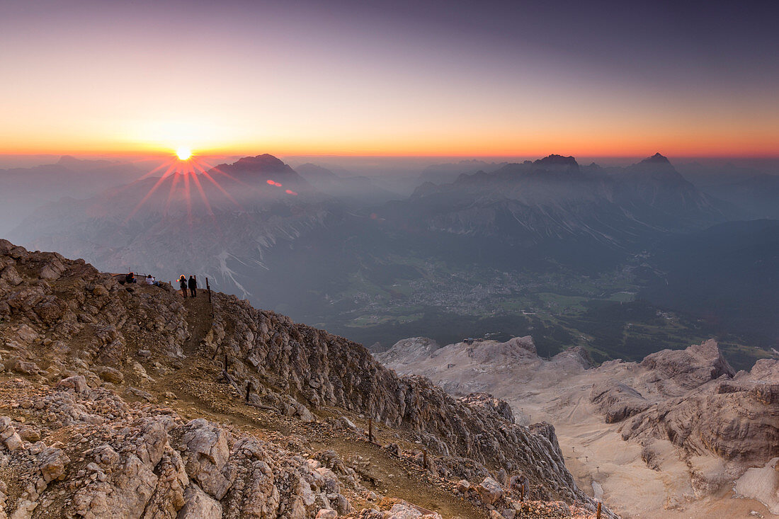 Sunrise from the top of mount Tofana di Mezzo, 3244m, Cortina d'Ampezzo, Belluno district, Veneto, Italy, Europe